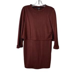 TOPSHOP Long Sleeve Layered Sweater Dress Brown Red Womens Size 6